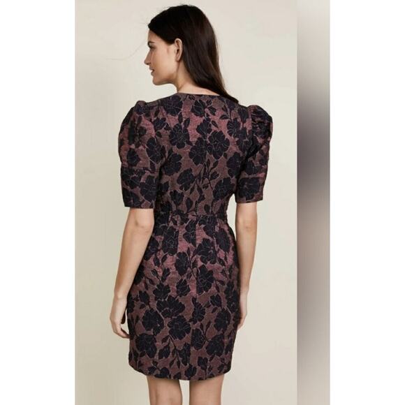 Rebecca Taylor puff sleeve brocade jacquard floral bow belt cocktail mini dress - Picture 13 of 13